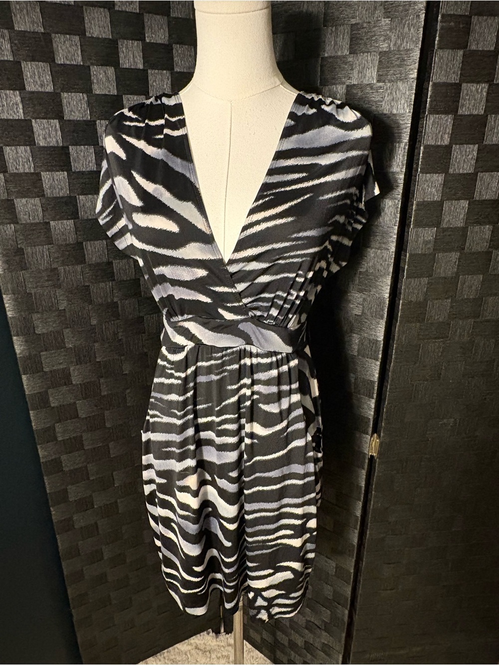 Vintage Y2K Sequin Hearts Zebra Stripe Pockets Mini Grunge Indy Dress Retro
